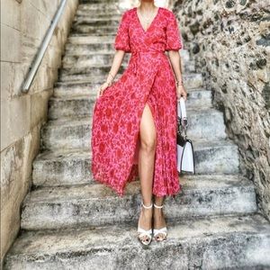 Mango floral pleated wrap dress